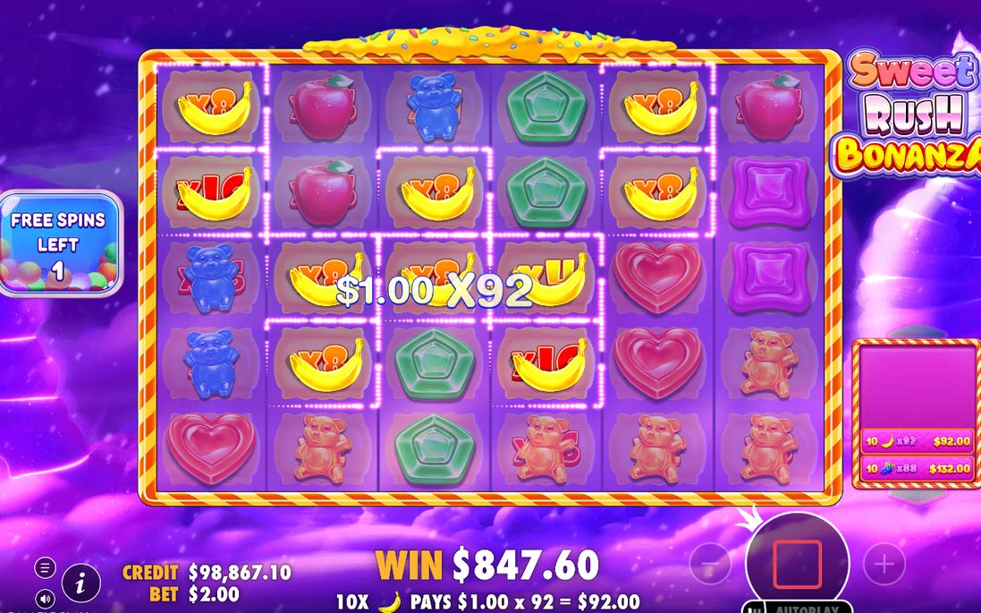 Ett spinn i Free Spins-läget, direkt efter att läget startat